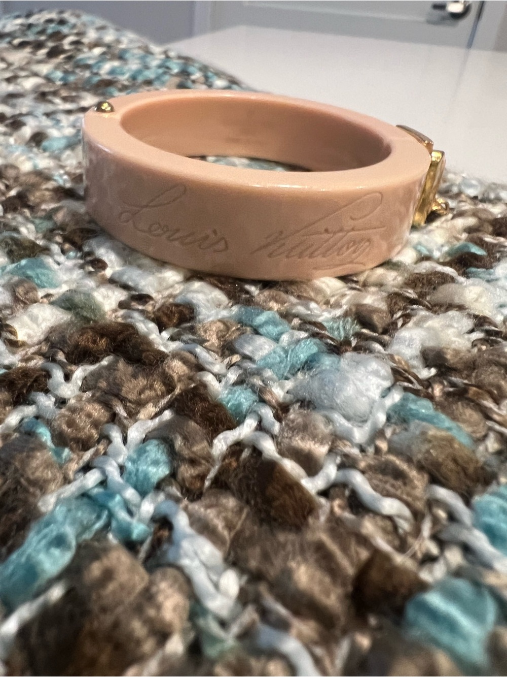 Louis Vuitton Peach/ Pink Resin Hinged Bracelet with Gold Accent - Picture 3 of 4